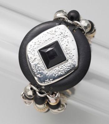Laura Ashley® Black/Two Tone Three Row Stretch Pendant Bracelet