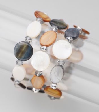 Studio Works® Silvertone Three Row Shell Stretch Bracelet