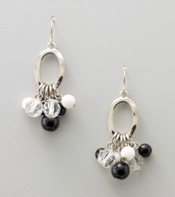 Studio Works® Black/White/Silvertone Drop Cluster Earrings