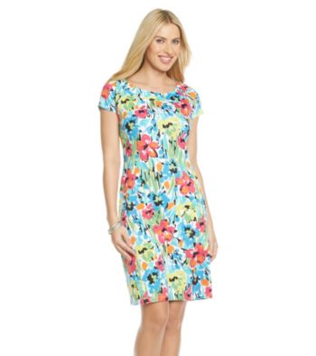 Rafaella® Short Sleeve Balletneck Floral Print Dress