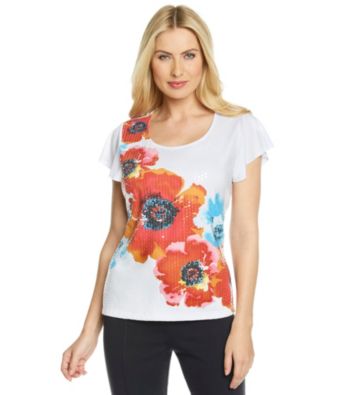 Rafaella® Short Sleeve Scoopneck Sequin Floral Tee
