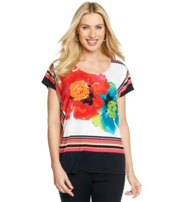 Rafaella® Short Sleeve Scoopneck Floral Top