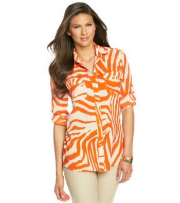 Anne Klein® Animal Roll Sleeve Shirt