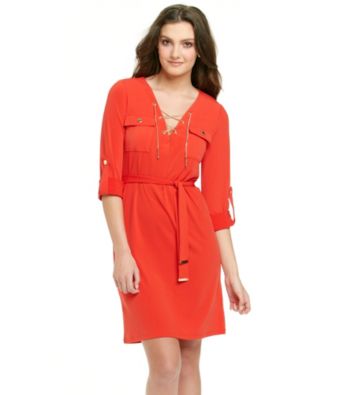 MICHAEL Michael Kors® Roll Sleeve V-Neck Hardware Dress