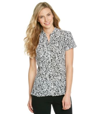 Notations® Printed Buttonfront Peplum Top