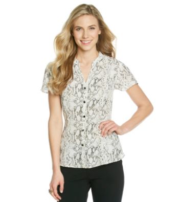 Notations® Snakeskin Print Buttonfront Peplum Top