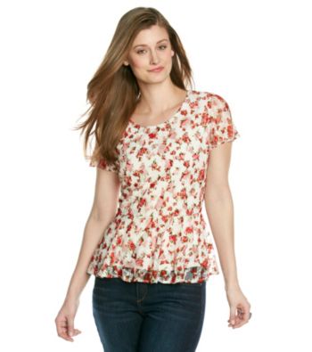 Notations® Pritned Scoopneck Lace Peplum Top