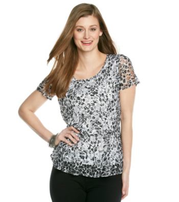 Notations® Scoopneck Printed Lace Peplum Top