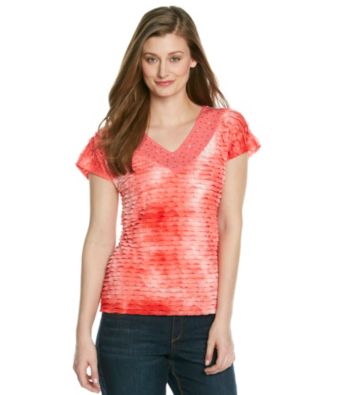 Notations® Studded V-Neckline Allover Ruffle Shirt
