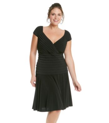 London Times® Plus Size Surplice Drop Waist Shutter Dress