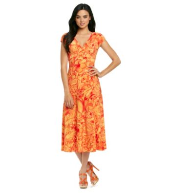 Evan-Picone® Printed Surplice Long Dress