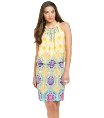 London Times® Printed Blouson Dress