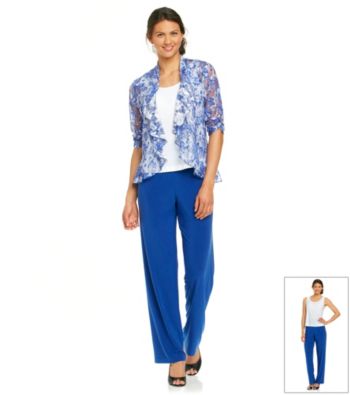 Perceptions Printed Sheer Lace Jacket and Pant Set