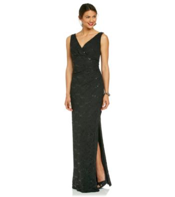 R & M Richards® Long Lace Surplice Dress