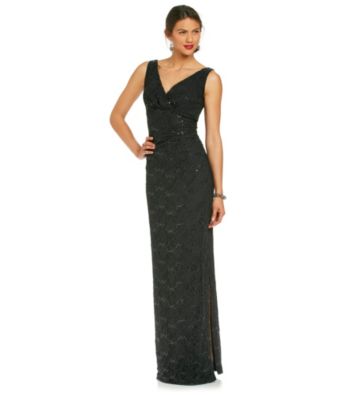 R & M Richards® Petites' Lace Surplus Long Dress