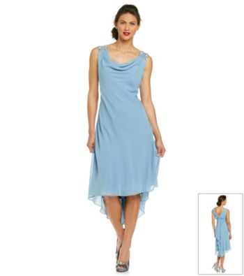 S.L. Fashions Chiffon Beaded Drape Front Dress
