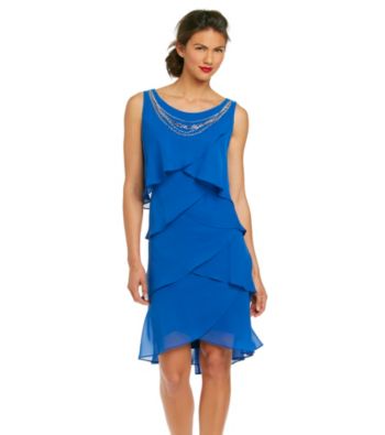 S.L. Fashions Chiffon Tiered Dress With Necklace