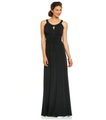 Sangria Keyhole Halter Long Dress