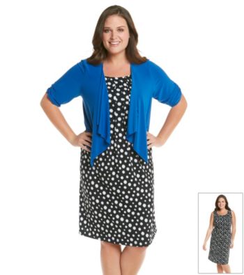 Perceptions Plus Size Dot Print Dress and Jacket