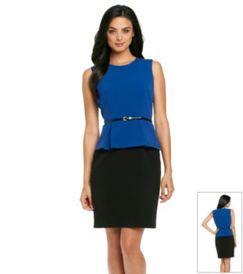 Calvin Klein Contrast Belted Peplum Dress