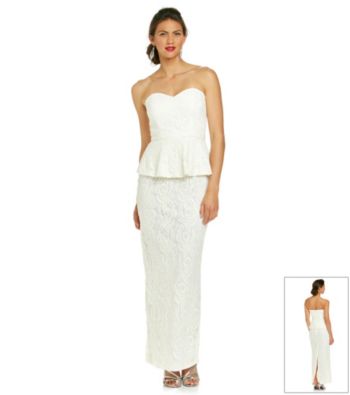 Xscape Long Lace Peplum Dress