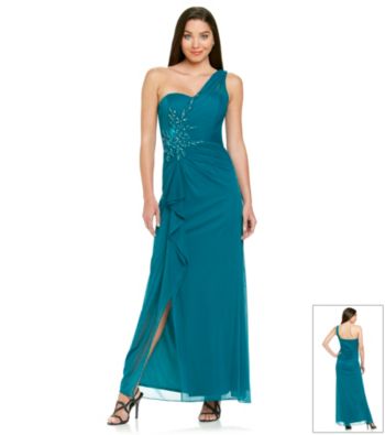 Xscape One-Shoulder Long Gown With Beading