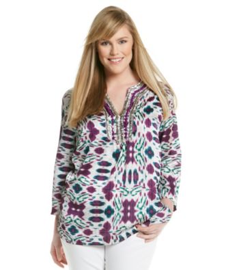 Jones New York Signature® Plus Size Embellished Neckline Tunic