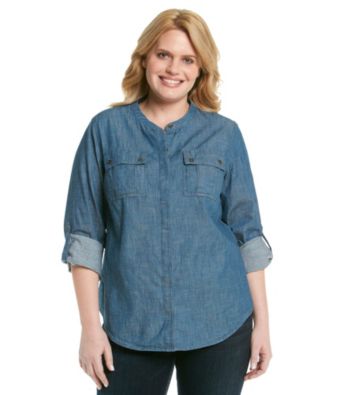 Jones New York Sport® Plus Size Banded Collar Button Front Shirt