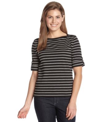 Jones New York Sport® Petites' Striped Tab Cuff Boatneck Tee