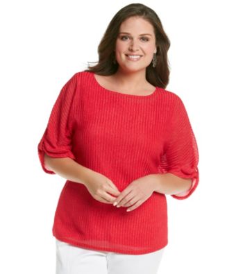 Notations® Plus Size Braided Knit Top With Tank