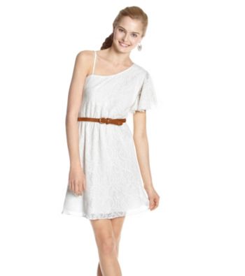 Trixxi® Juniors' One-Shoulder Belted Crochet Dress