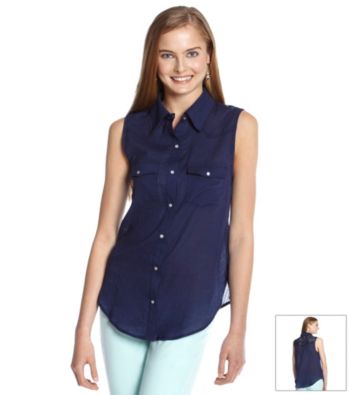 Eyeshadow® Juniors' Lace Back Button Down Shirt