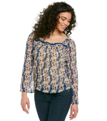 Jessica Simpson Blue Florra Waterfall Peasant Top