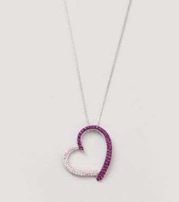 Sterling Silver Purple Crystal Open Heart Pendant Necklace
