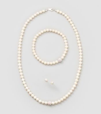 Designs by FMC Sterling Silver and Freshwater Cultured White Pearl Necklace, Bracelet & Stud Set