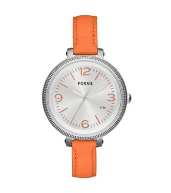 Fossil® Women's Heather in Stainless Steel with Orange Leather Strap