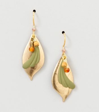 Silver Forest® Goldtone Hammered Paisley Earrings with Green Curl