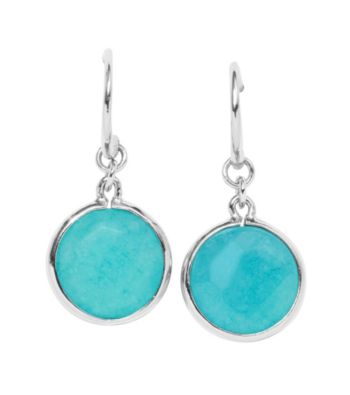 Fossil® Turquoise/Silvertone Round Bezel Set Circle Drop Earrings