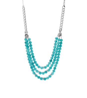 Fossil® Bold Turquoise and Silvertone Three Row Collar Necklace