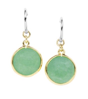Fossil® Green Dyed Jade Circle Drop Earrings with Goldtone Bezel