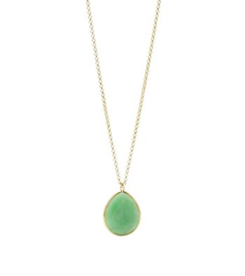 Fossil® Green Dyed Jade Tear Drop Pendant Necklace on Goldtone Chain