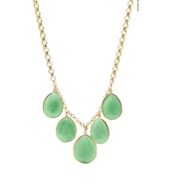 Fossil® Green Collar Necklace with Five Green Dyed Jade Tear Drops on Goldtone Chain