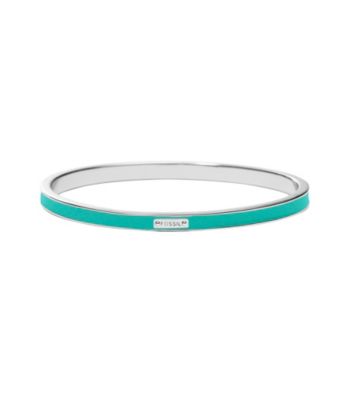 Fossil® Solid Oval Bangle with Bright Blue Enamel on Silvertone