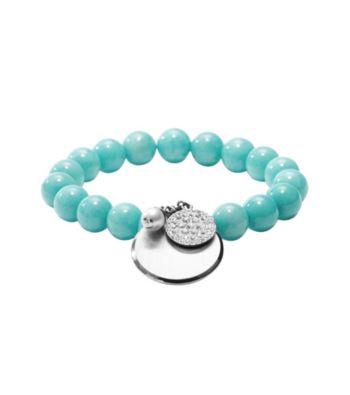 Fossil® Turquoise Stretch Bracelet with Steel Charm Drop and Clear Crystal Details