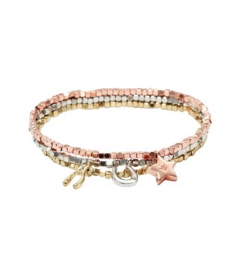 Fossil® Three Row Metal Beaded Bracelet in Mixed Platings with Luck Charms