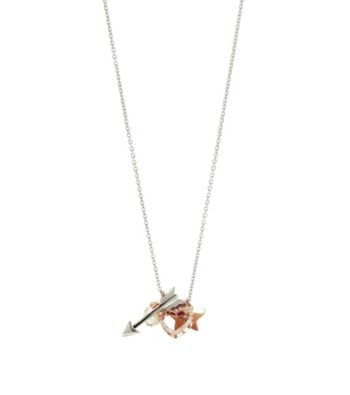 Fossil® Charm Pendant Necklace with Heart, Arrow and Star Charm Drops on Silvertone Chain