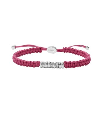 Fossil® Berry Macrame Bracelet with Silvertone Rondells and Clear Crystals