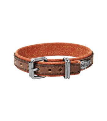 Fossil® Men's Silvertone Bracelet with Brown Leather and Red Canvas with Vintage Finish