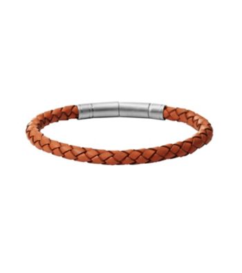 Fossil® Men's Orange and Silvertone Braided Bracelet with Vintage Finish