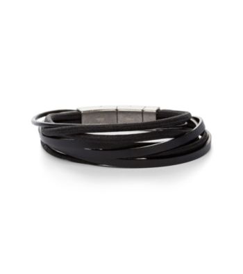 Fossil® Men's Silvertone Five Strands Luggage Leather Bracelet with Steel Closure